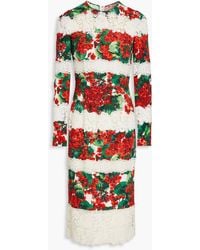 Dolce & Gabbana - Kleid aus crêpe mit floralem print und einsätzen aus guipure-spitze - Lyst