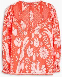 FARM Rio - Lace-trimmed Floral-print Swiss-dot Cotton Blouse - Lyst