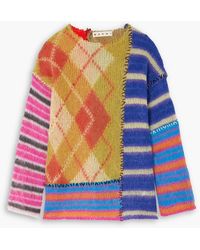 Marni - Pullover aus gebürstetem jacquard-strick aus einer mohairmischung in patchwork-optik - Lyst