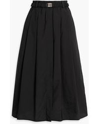 Brunello Cucinelli - Belted Pleated Cotton-blend Midi Skirt - Lyst