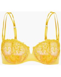I.D Sarrieri Satin-trimmed Embroidered Stretch-tulle Underwired Balconette Bra - Yellow