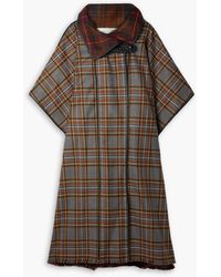 Lafayette 148 New York - Leather-trimmed Fringed Checked Wool Cape - Lyst