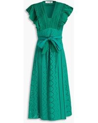 Diane von Furstenberg - Poplin-paneled Broderie Anglaise Cotton Midi Dress - Lyst