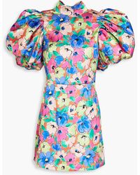 ROTATE BIRGER CHRISTENSEN - Shirred Cutout Floral-print Satin Mini Dress - Lyst