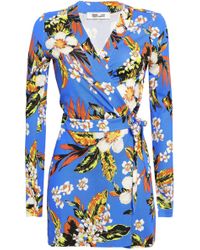 Diane von Furstenberg Celeste Floral-print Silk-jersey Wrap Playsuit Cobalt Blue