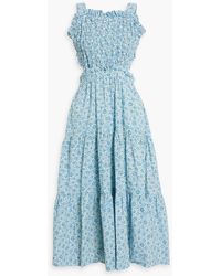 Sea - Smocked Tiered Floral-print Cotton Midi Dress - Lyst