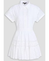 Maje - Lace-Trimmed Broderie Anglaise Cotton Mini Shirt Dress - Lyst