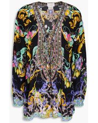 CAMILLA - Bluse aus crêpe de chine aus seide mit floralem print und kristallverzierung - Lyst