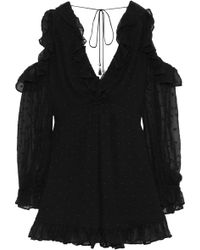 Zimmermann Cold-shoulder Ruffled Swiss-dot Silk-georgette Playsuit Black