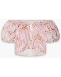 LoveShackFancy - Izetta Cropped Off-the-shoulder Floral-print Cotton-seersucker Top - Lyst