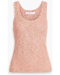 Carolina Herrera - Embellished Metallic Pointelle-Knit Cotton-Blend Top - Lyst