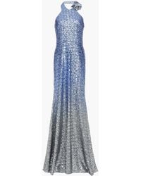 Marchesa - Floral-appliquéd Dégradé Sequined Stretch-tulle Halterneck Gown - Lyst