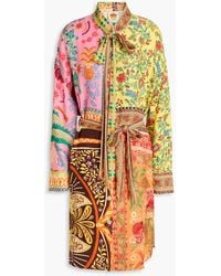 FARM Rio - Pussy-bow Floral-print Satin-twill Shirt Dress - Lyst
