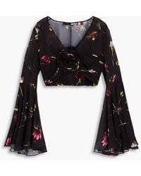 ROTATE BIRGER CHRISTENSEN - Semi-Sheer Floral-Print Cropped Blouse - Lyst