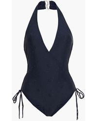 Jonathan Simkhai Payton Embroidered Halterneck Swimsuit - Blue