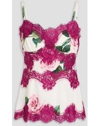 Dolce & Gabbana - Oberteil aus satin aus einer seidenmischung mit floralem print und spitzenbesatz - Lyst
