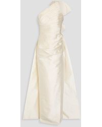 Rachel Gilbert - One-shoulder Bow-detailed Wool And Silk-blend Mikado Gown - Lyst