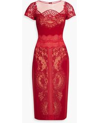 Zuhair Murad - Tulle-trimmed Crepe And Chantilly Lace Midi Dress - Lyst