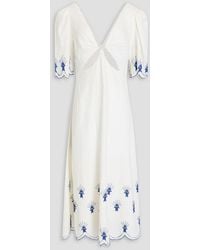 FARM Rio - Cutout Bead-embellished Linen-blend Midi Dress - Lyst