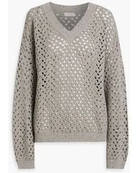 Brunello Cucinelli - Sequin-Embellished Open-Knit Cotton, Linen And Silk-Blend Sweater - Lyst