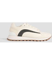 Brunello Cucinelli - Bead-Embellished Canvas And Suede Sneakers - Lyst