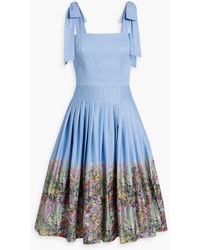 Mikael Aghal - Bow-detailed Pleated Floral-print Cotton-blend Poplin Dress - Lyst