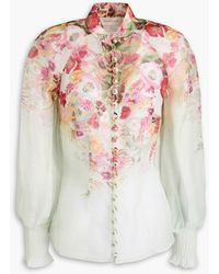 Zimmermann - Floral-print Linen And Silk-blend Organza Blouse - Lyst