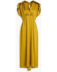 Victoria Beckham - Ruffled Satin-crepe Midi Dress - Lyst