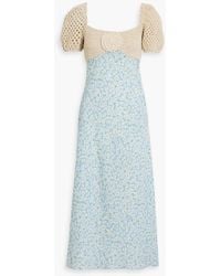 RIXO London - Sardinia Crochet-paneled Floral-print Linen-blend Midi Dress - Lyst
