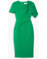 Roland Mouret - Bow-detailed Draped Wool And Silk-blend Crepe Midi Dress - Lyst
