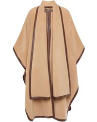 Alberta Ferretti Leather-trimmed Llama-blend Cape Sand - Natural
