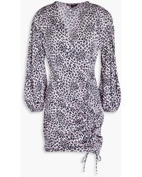 Maje - Wrap-effect Leopard-print Satin Mini Dress - Lyst