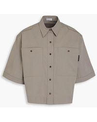 Brunello Cucinelli - Cropped hemd aus twill aus einer baumwollmischung mit zierperlen - Lyst
