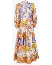 Zimmermann - Tiered Floral-print Cotton-gauze Midi Wrap Dress - Lyst