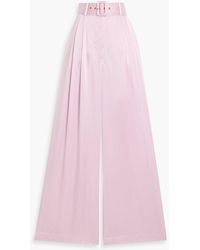 Zimmermann - Belted Silk-Satin Wide-Leg Pants - Lyst