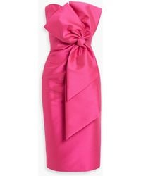Badgley Mischka - Strapless Bow-Detailed Faille Midi Dress - Lyst