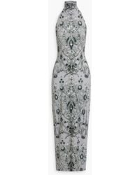 Norma Kamali - Printed Stretch-jersey Halterneck Gown - Lyst
