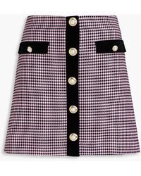 Rebecca Vallance - Basinger Velvet-trimmed Houndstooth Tweed Mini Skirt - Lyst