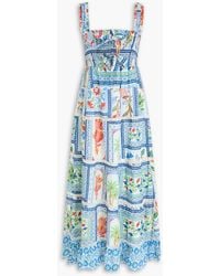FARM Rio - Tie-detailed Floral-print Swiss-dot Cotton Maxi Dress - Lyst