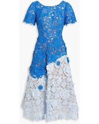 Marchesa - Two-tone Guipure Lace Midi Dress - Lyst