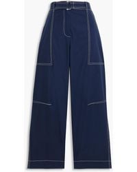 Jonathan Simkhai - Kairi Cropped Belted Cotton-blend Canvas Wide-leg Pants - Lyst