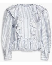 Sandro - Gestreifte bluse aus seiden-twill mit rüschen - Lyst