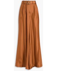 Zimmermann - Belted Silk-Twill Wide-Leg Pants - Lyst