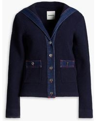 Sandro - Denim-Trimmed Bouclé-Knit Cotton-Blend Cardigan - Lyst