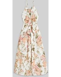 Erdem - Zinnia Belted Floral-print Cotton And Silk-blend Midi Dress - Lyst