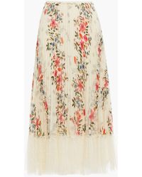 RED Valentino - Point D'esprit-trimmed Printed Crepe De Chine Midi Skirt - Lyst