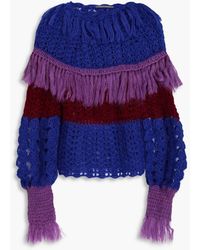 Alberta Ferretti - Fringed Open-knit Mohair-blend Sweater - Lyst