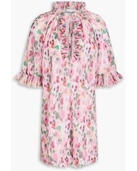 Ganni - Ruffled Floral-Print Plissé-Georgette Mini Dress - Lyst