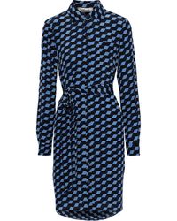 Diane von Furstenberg Prita Belted Printed Silk Crepe De Chine Shirt Dress Blue
