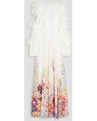 Zimmermann - Ruffled Laser-cut Floral-print Gauze Gown - Lyst